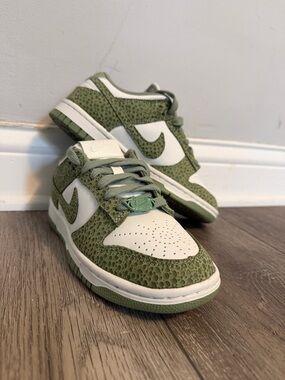 Womens Nike Dunk Low Safari in Oil Green and White Sneakers